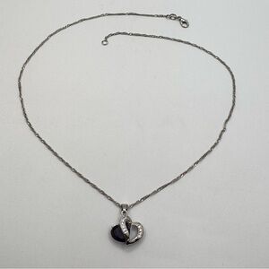 New Purple Heart Pendant Necklace Silver Plated Chain CZ Accent